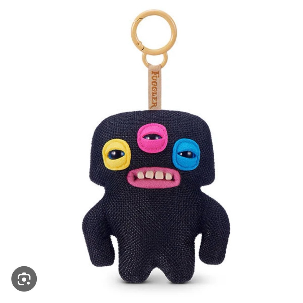 Fuggler Black Plush Monster Keychain with Colorful Eyes